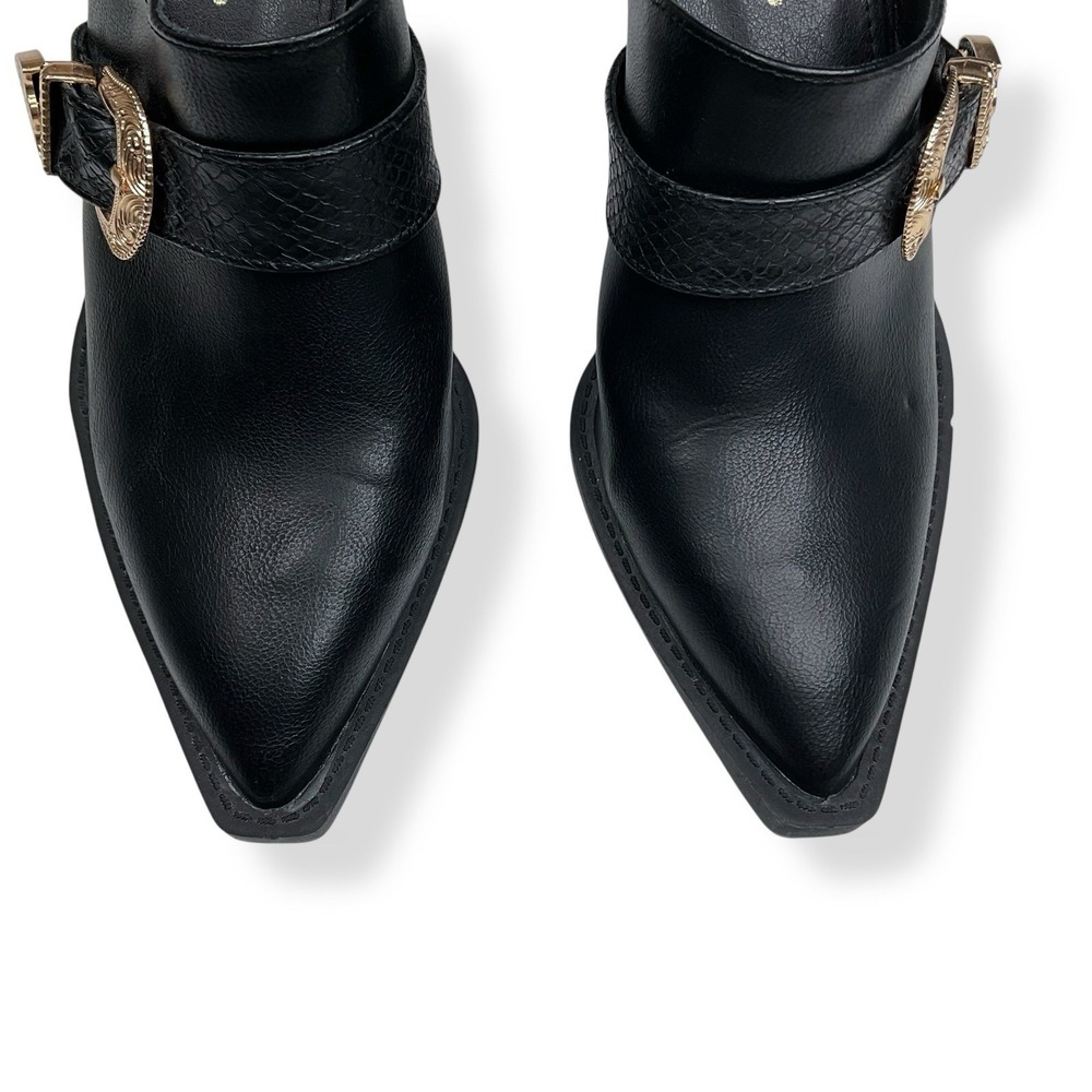 Forever Bootie Women 6.5M Black Pointed Toe Buckle Mule Slip On Western - Picture 8 of 12